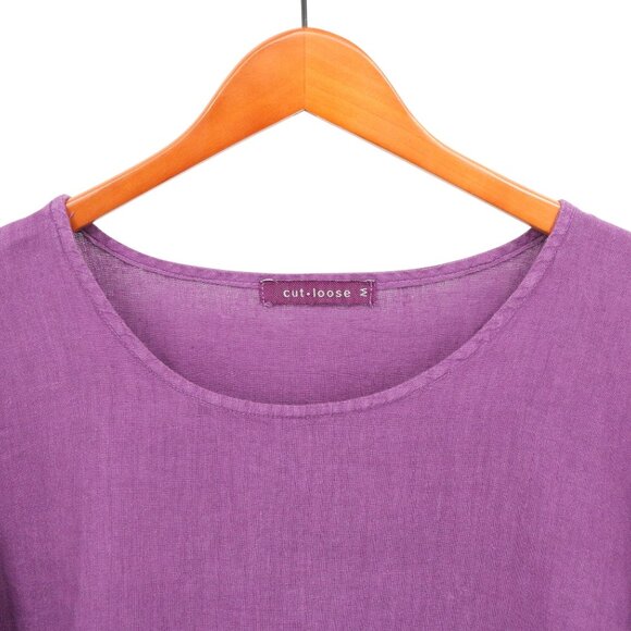 Cut Loose Purple Linen Hi/Low Slit Hem Tunic Top M - Picture 2 of 4